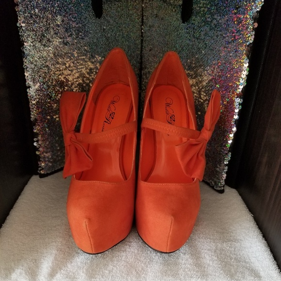 Wild Rose orange heels with bow - Picture 4 of 5